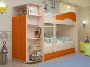 Кровать 2-х ярусная Мая с ящиками и шкафом на латофлексах оранж в Тобольске - tobolsk.magazinmebel.ru | фото - изображение 1