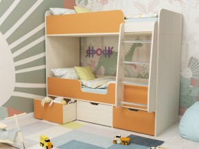 Кровать двухъярусная Малыш двойняшка дуб молочный-оранжевый в Тобольске - tobolsk.magazinmebel.ru | фото - изображение 1