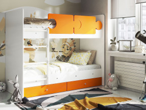 Кровать двухъярусная Тетрис латы с бортиками белый-оранжевый в Тобольске - tobolsk.magazinmebel.ru | фото
