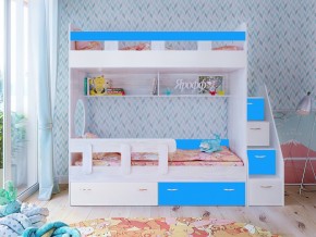 Кровать двухъярусная Юниор 1 винтерберг-белый с голубым в Тобольске - tobolsk.magazinmebel.ru | фото